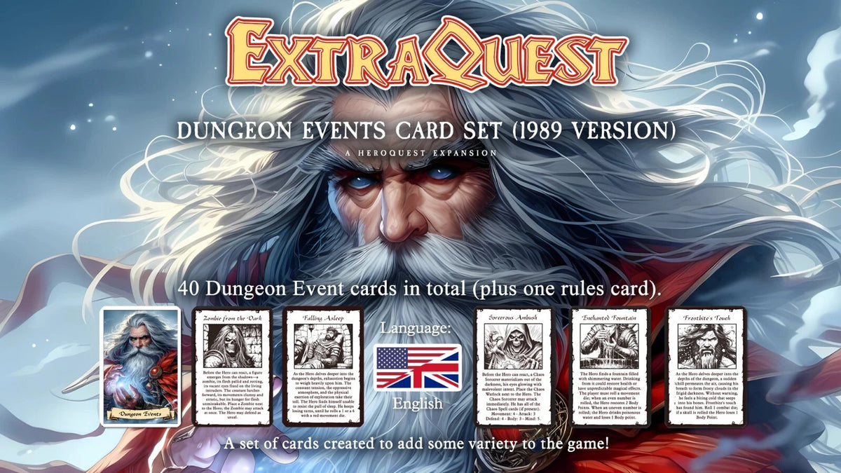 ExtraQuest Dungeon Event cards **ENGLISH ONLY** (Heroquest 1989- 1992 Edition)